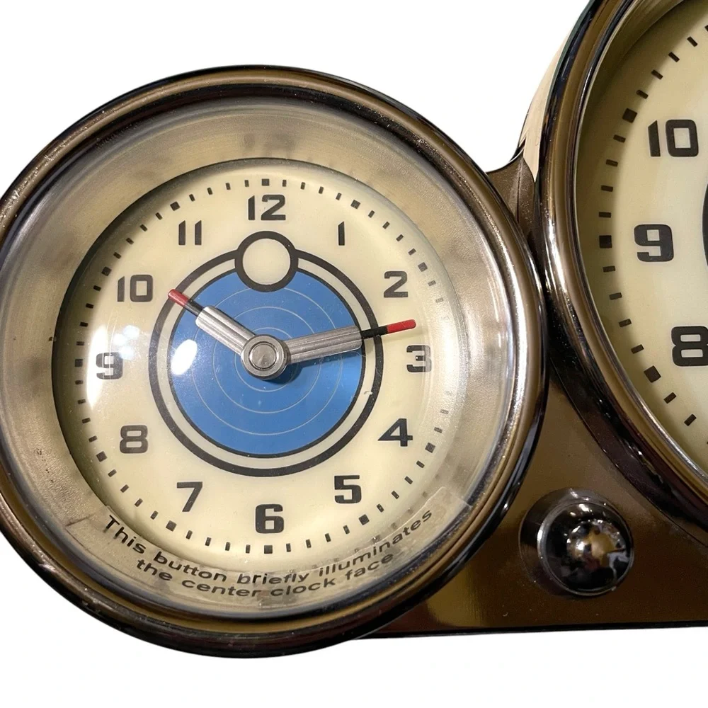 Pottery Barn Triple Face Dashboard Clock Nickel Finish Original Box & Packing - Picture 4 of 16